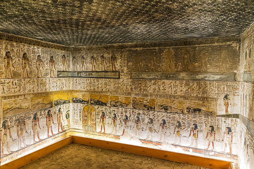 Valley of the Kings, Luxor, Egypt. February 26, 2022. Interior of the Tombs of Ramses VI in the Valley of the Kings at Luxor.