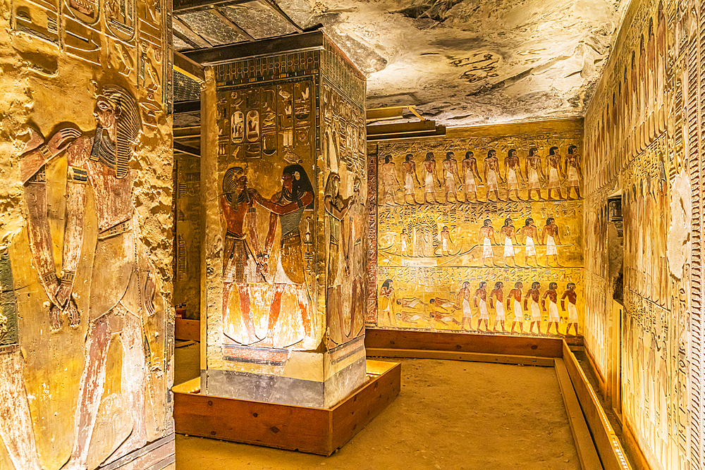 Valley of the Kings, Luxor, Egypt. February 26, 2022. Interior of the Tombs of Ramses VI in the Valley of the Kings at Luxor.