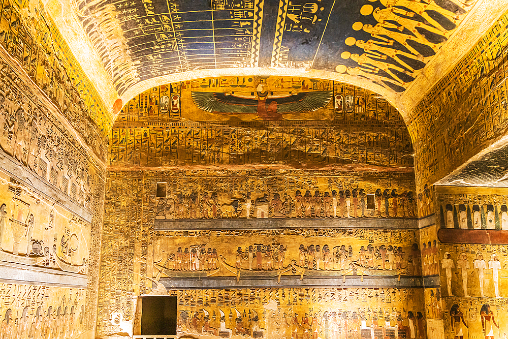 Valley of the Kings, Luxor, Egypt. February 26, 2022. Interior of the Tombs of Ramses VI in the Valley of the Kings at Luxor.