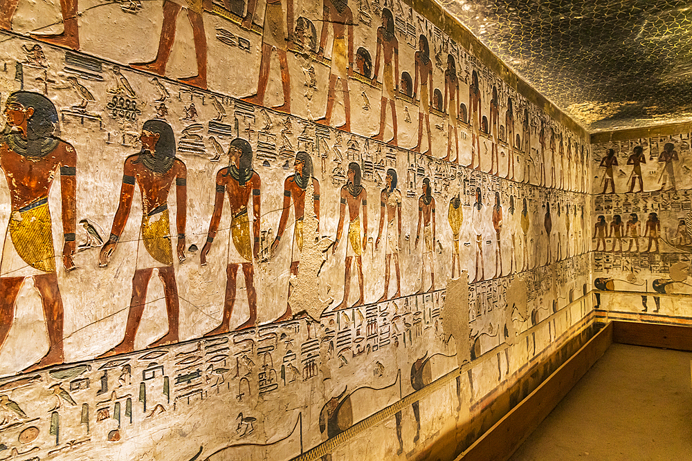 Valley of the Kings, Luxor, Egypt. February 26, 2022. Interior of the Tombs of Ramses VI in the Valley of the Kings at Luxor.