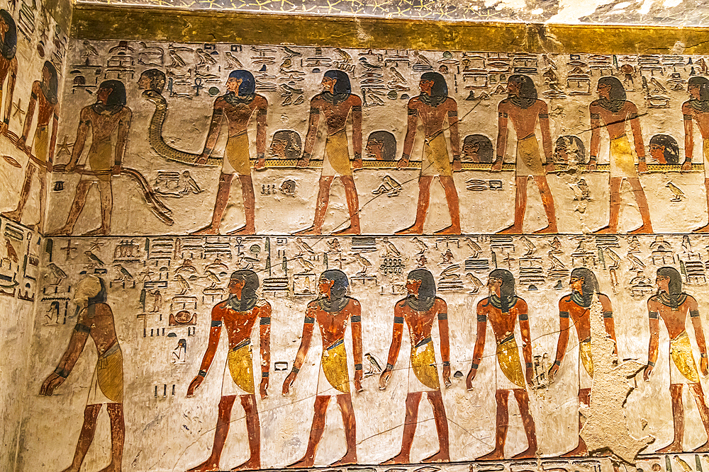 Valley of the Kings, Luxor, Egypt. February 26, 2022. Interior of the Tombs of Ramses VI in the Valley of the Kings at Luxor.