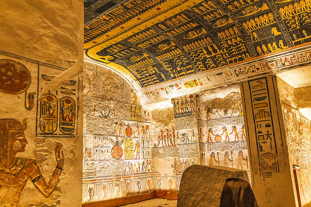 Valley of the Kings, Luxor, Egypt. February 26, 2022. Interior of the Tombs of Ramses VI in the Valley of the Kings at Luxor.