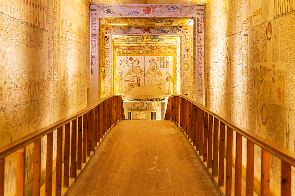 Valley of the Kings, Luxor, Egypt. February 26, 2022. Interior of the Tombs of Ramses VI in the Valley of the Kings at Luxor.