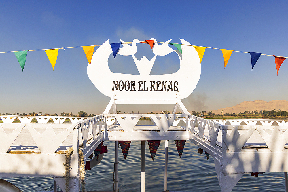 Luxor, Egypt. February 26, 2022. Tour boat dock on the Nile River in Luxor.