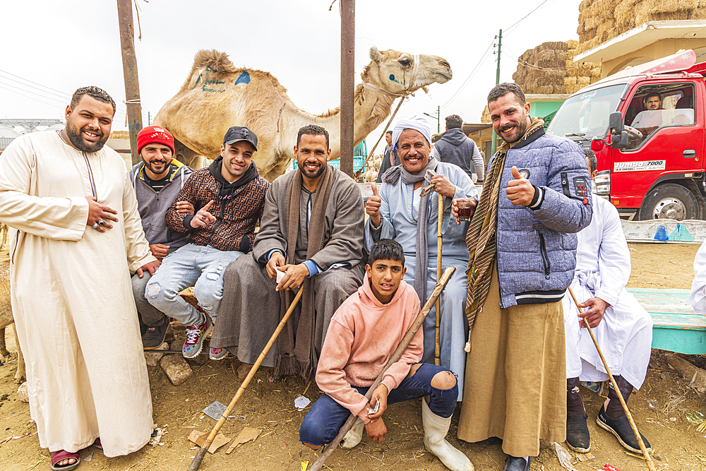 Birqash, Cairo, Egypt. February 18, 2022. Camel handlers at the Birqash Camel Market outside Cairo.