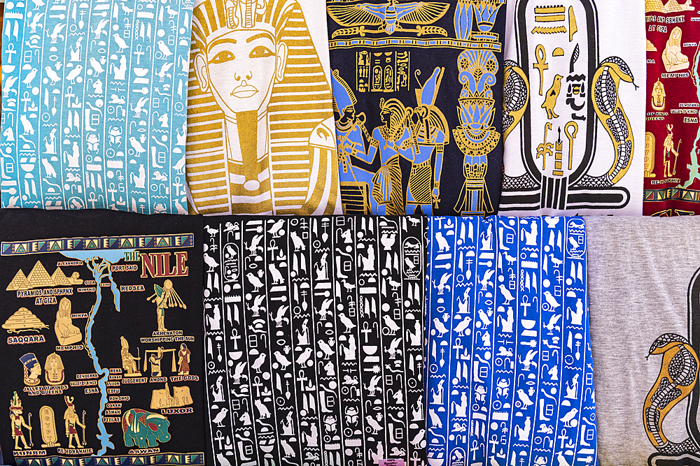 Thebes, Luxor, Egypt. February 24, 2022. Souvenir clothing for sale at a market in Luxor.