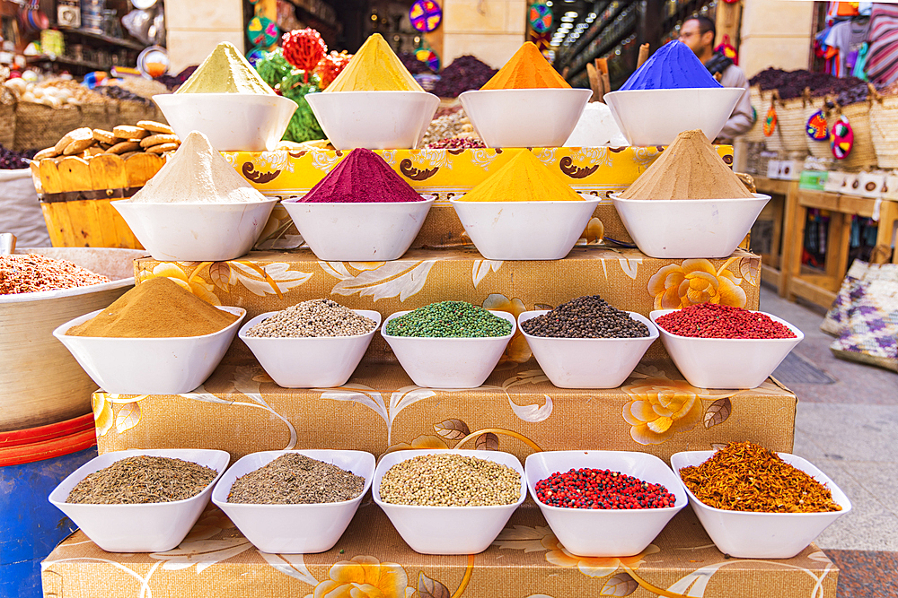 Thebes, Luxor, Egypt. February 24, 2022. Colorful spices for sale in Luxor.