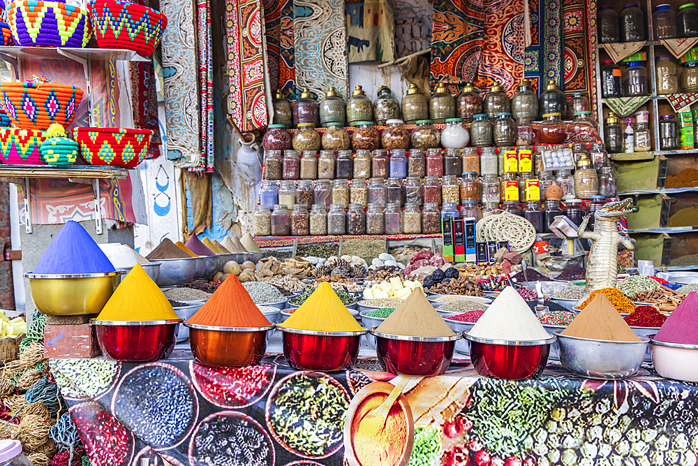 Luxor, Egypt. February 23, 2022. Spices for sale at a shop in Luxor.