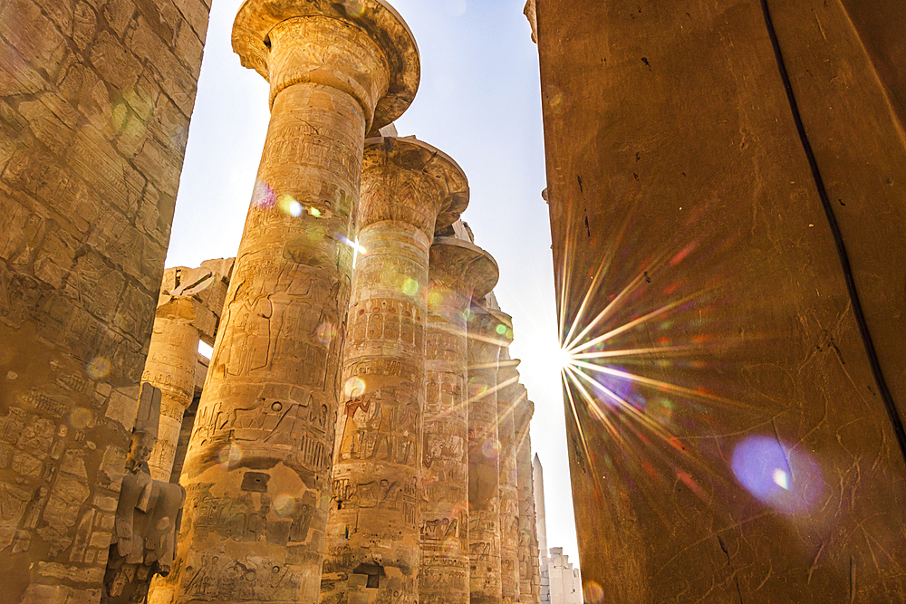 Karnak, Luxor, Egypt. Columns of the Great Hypostyle Hall at the Karnak Temple complex in Luxor.