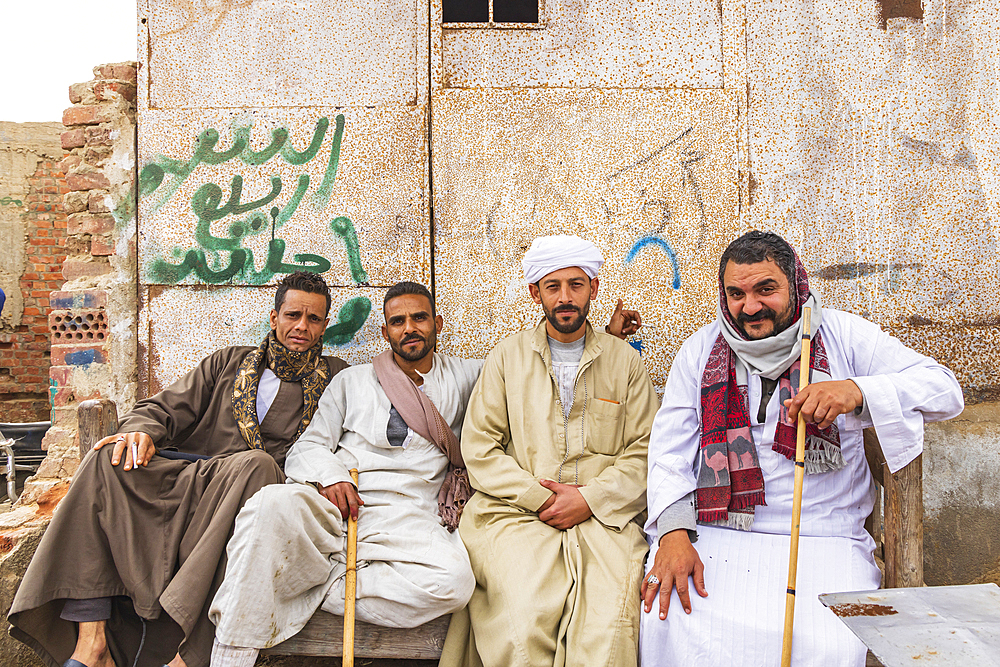 Birqash, Cairo, Egypt. February 18, 2022. Camel handlers at the Birqash Camel Market outside Cairo.