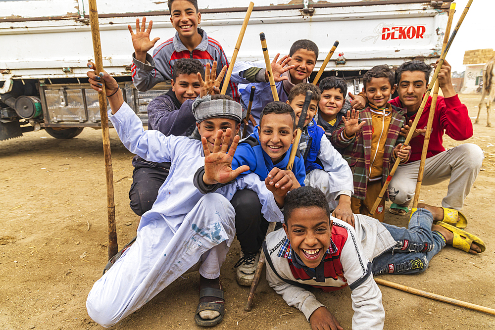 Birqash, Cairo, Egypt. February 18, 2022. Camel handlers at the Birqash Camel Market outside Cairo.