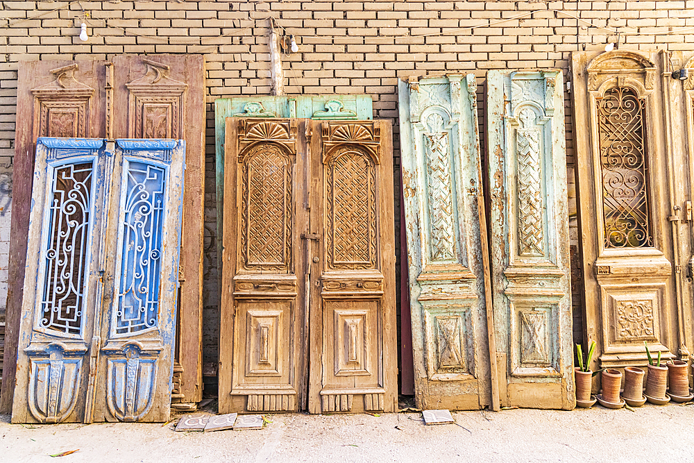 Old Cairo, Cairo, Egypt. Antique wooden doors in an alley in Cairo.