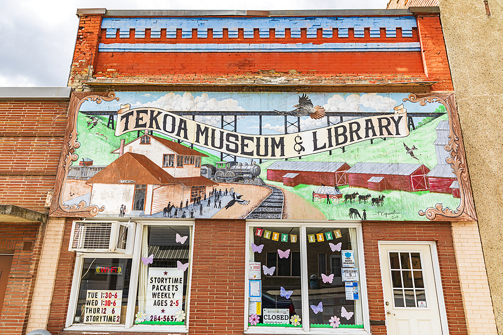 Tekoa, Washington, USA. May 24, 2021. The Tekoa Museum and Library in the Palouse hills. Editorial Use Only