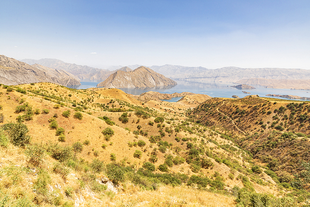 Nurek, Khatlon Province, Tajikistan. Nurek Reservoir on the Kyzylsu River.