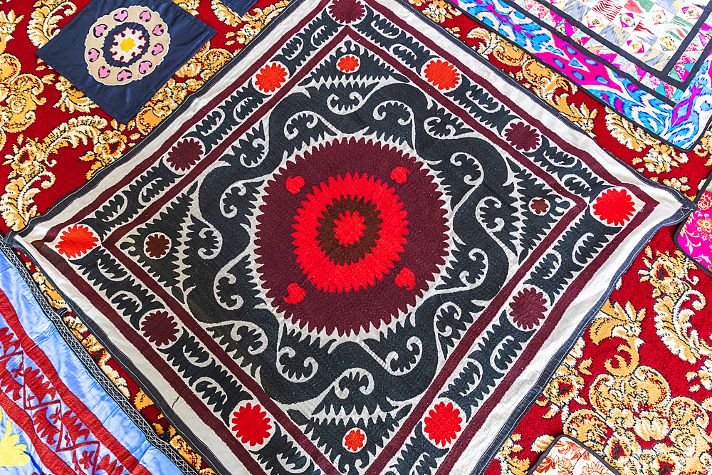 Panjakent, Sughd Province, Tajikistan. August 18, 2021. Hand woven rug at the Historical Museum in Panjakent. Editorial Use Only