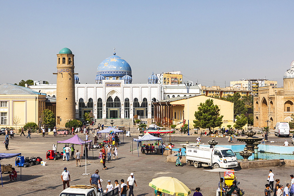 Khujand, Sughd Province, Tajikistan. August 20, 2021. Market in front of the Jami Mosque in Khujand. Editorial Use Only