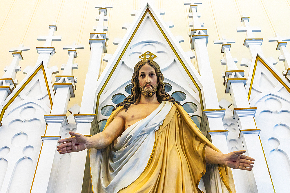 USA, Idaho, Genesse Valley. September 8, 2021. Altar of the Genesse Valley Lutheran Church.