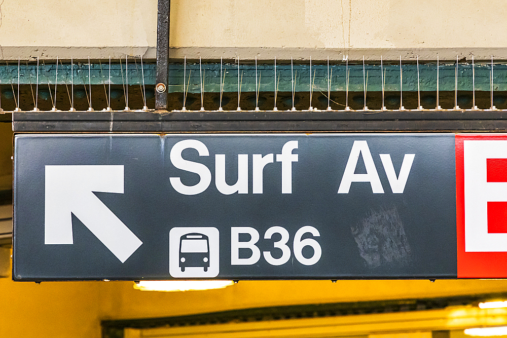 Coney Island, Brooklyn, New York City, New York, USA. Bus sign at Coney Island.