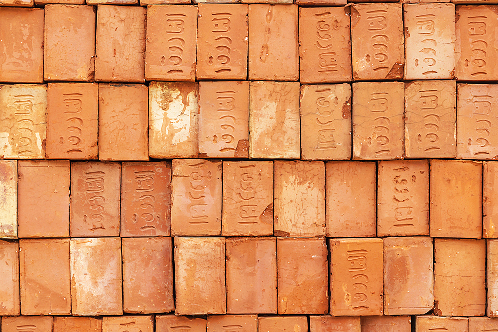 Faiyum, Egypt. February 19, 2022. Stacked bricks in the village of Faiyum.