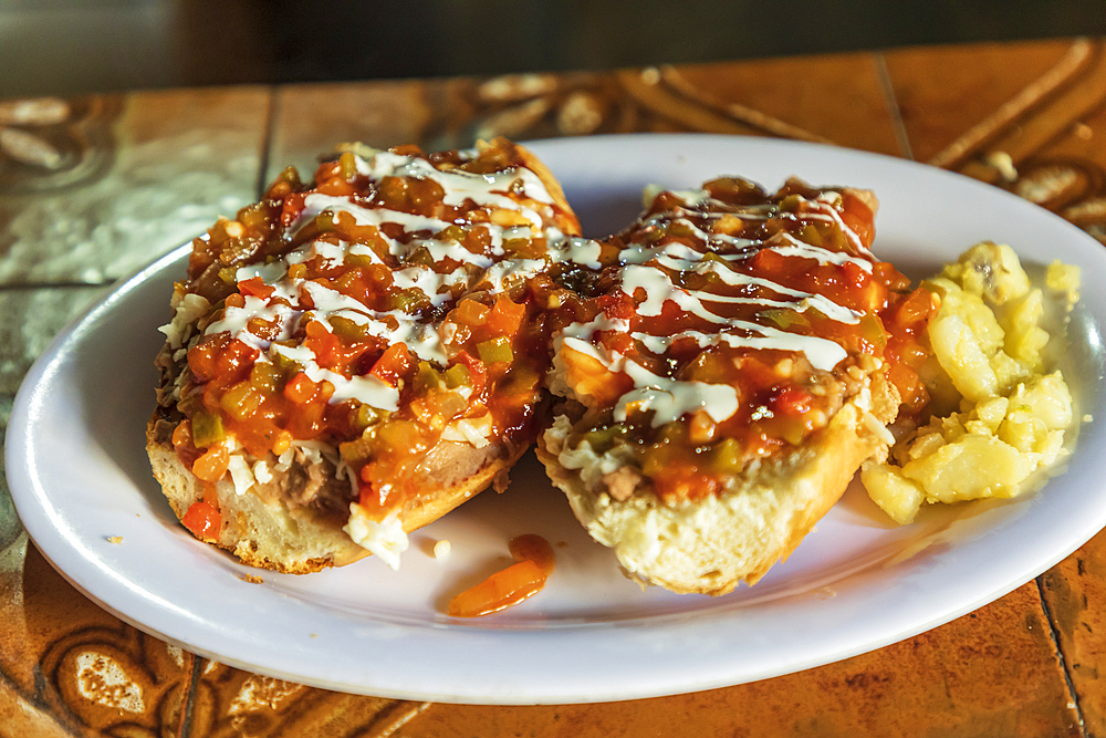 Mulege, Baja California Sur, Mexico. A Mexican torta sandwich in Baja.