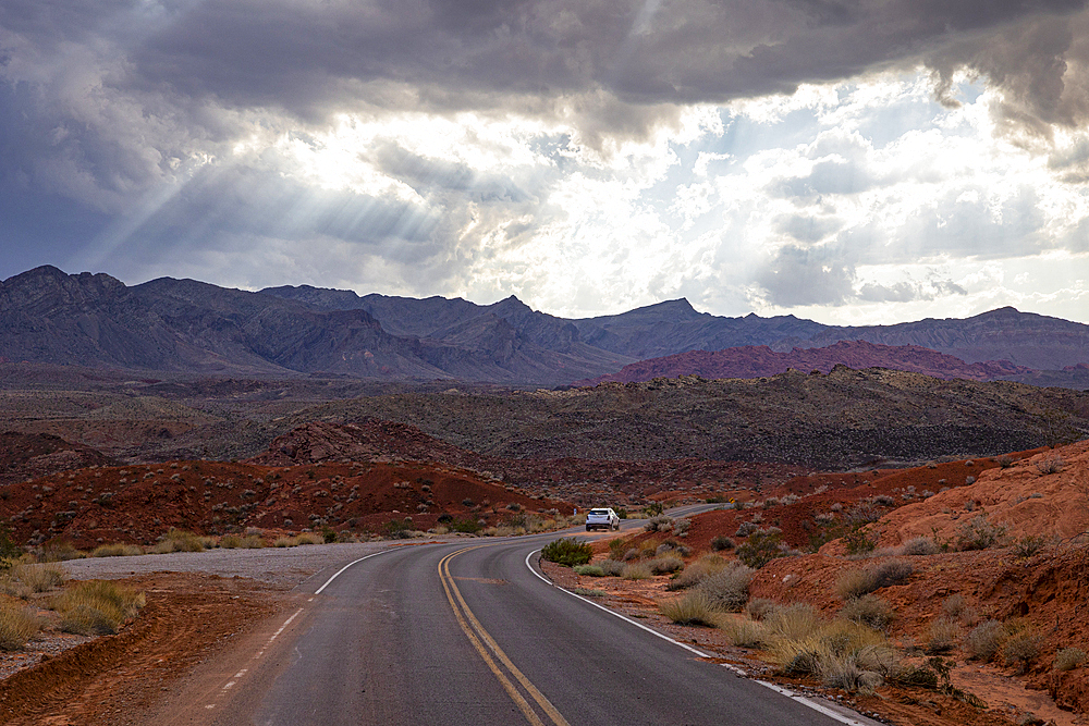 A majestic road crossing the beautiful Valley of Fire, Nevada, United States of America, North America