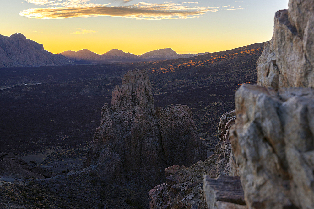 The view from La Ruleta viewpoint during sunset, Teide National Park, La Orotava, Santa Cruz de Tenerife, Tenerife, Canary Islands, Macaronesia, Spain, Western Europe