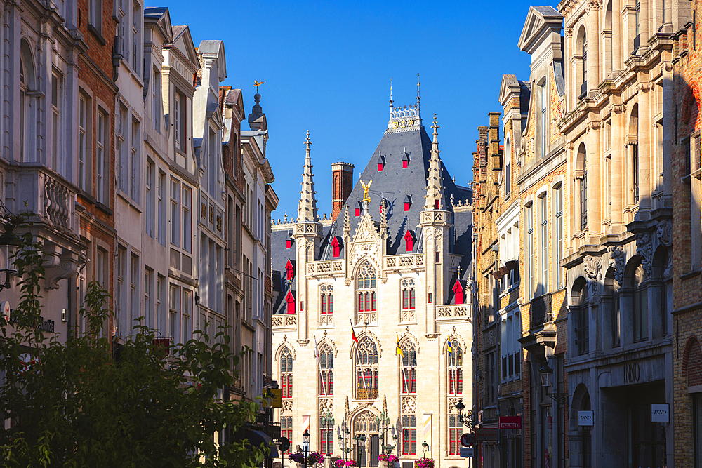 Provinciaal Hof during sunset, Bruges, Belgium, East Flanders, Flanders, Western Europe