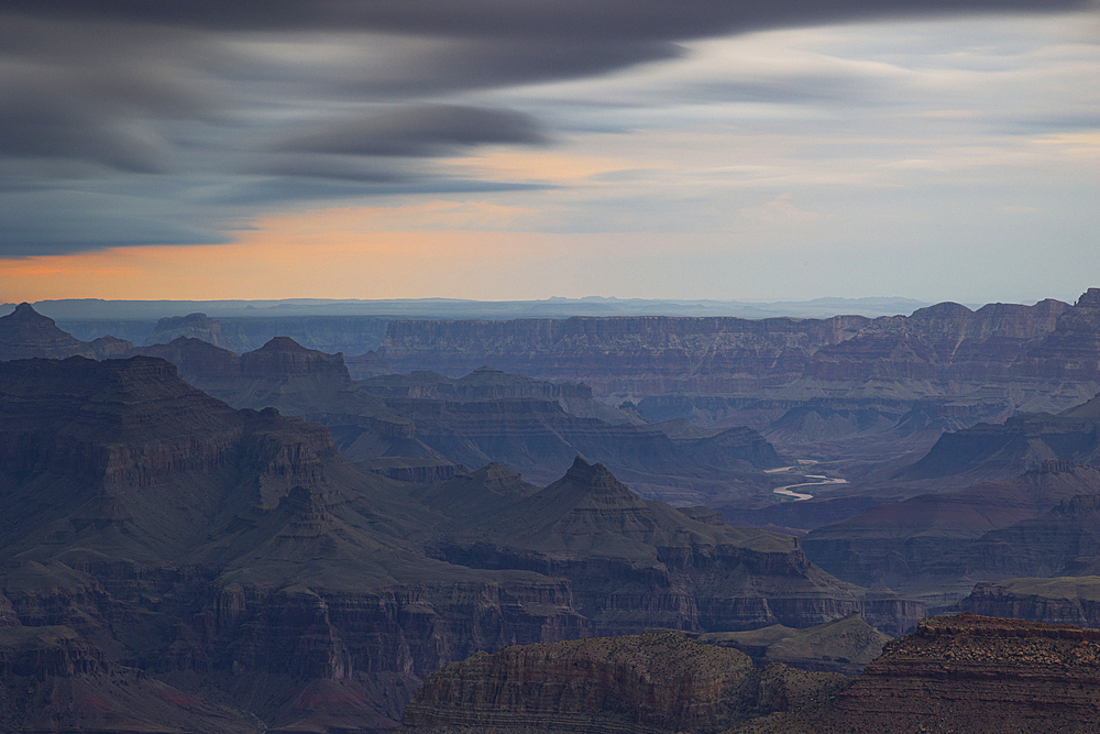 Beautiful light envelops the Grand Canyon during a summer sunset, UNESCO World Heritage Site, Arizona, United States of America, North America