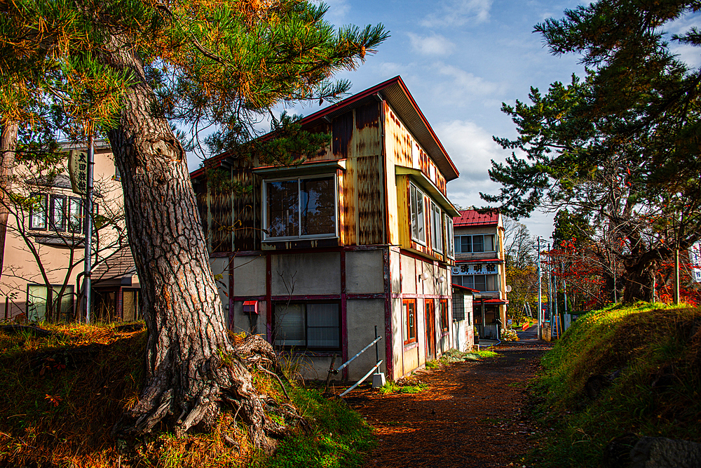 Old modern Japanese building in a forest area near Hirosaki, North Honshu. Japan