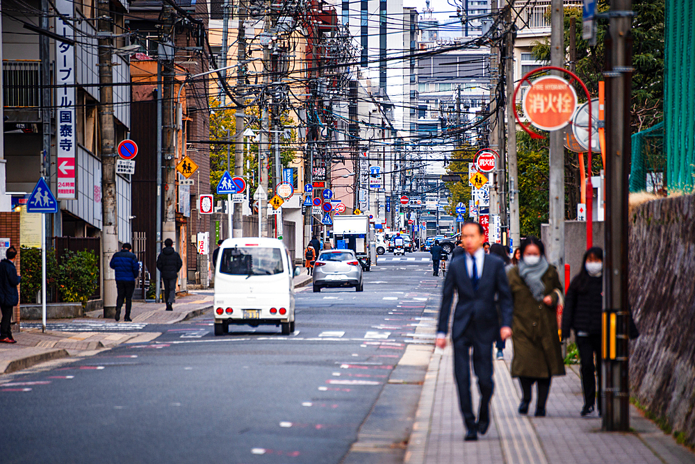 Hiroshima, Japan View along a condensed street in central Hiroshima.