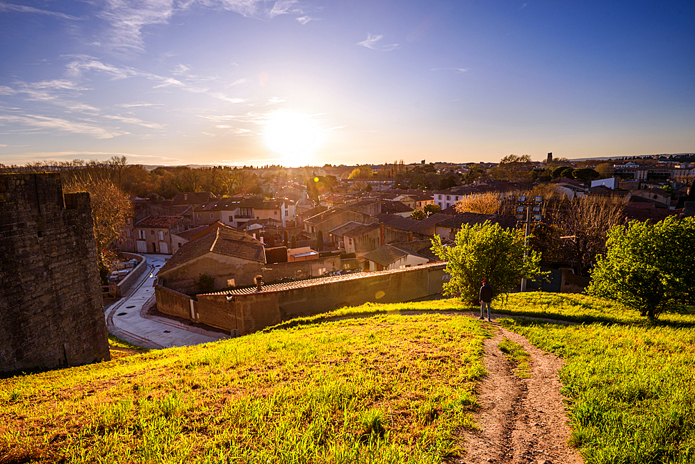 Sunset over the town of Carcassonne, Languedoc-Roussillon, France