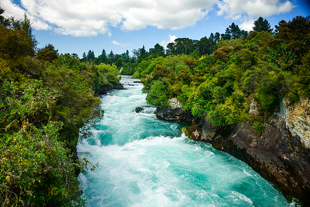 chasm leading in the Huka falls on the Waikato River, Taupo, North Island, New Zealand