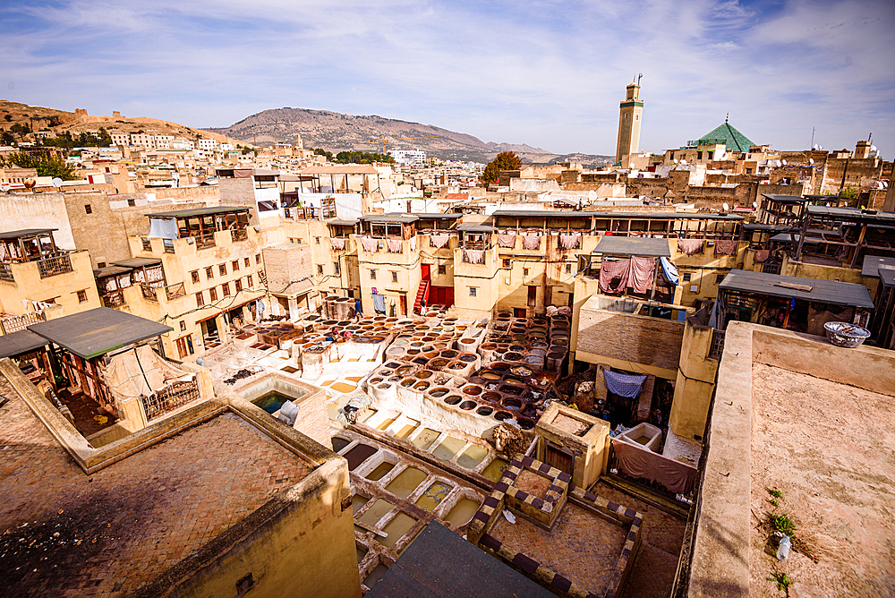 Wide View Over Chouara Tannery and the Medina Rooftops of Fes, Morocco