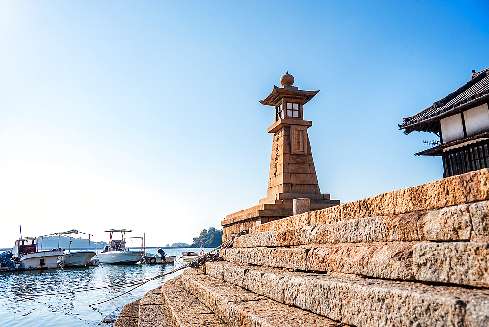 Stone light house at the Japanese Inland Sea, Tomonoura, Honshu, Japan, Asia