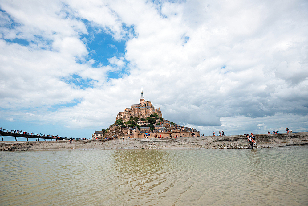 Mont Saint Michel Reflected in Shallow Tidal Waters Normandy France