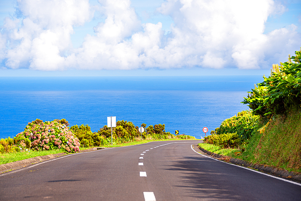 Coastal road with Atlantic view Flores Island Azores Portugal