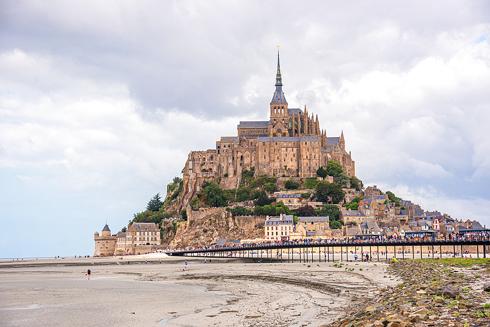 Classic view of Mont Saint-Michel with its medieval abbey dominating the island landscape, Normandy, France