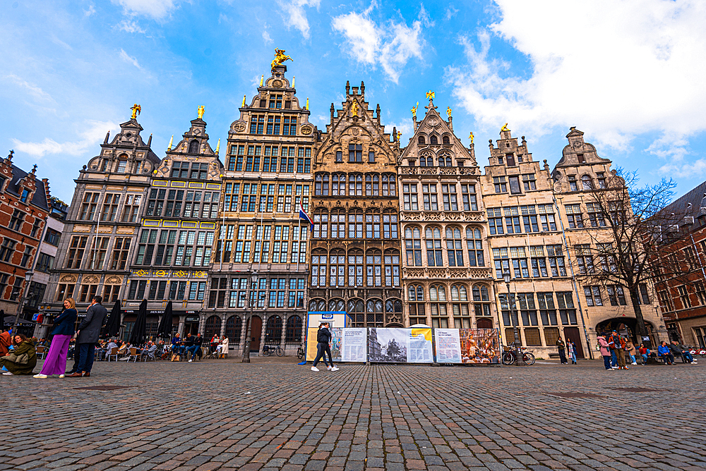 Row of ornate guild houses on the Grote Markt, a landmark square in Antwerp, Belgium