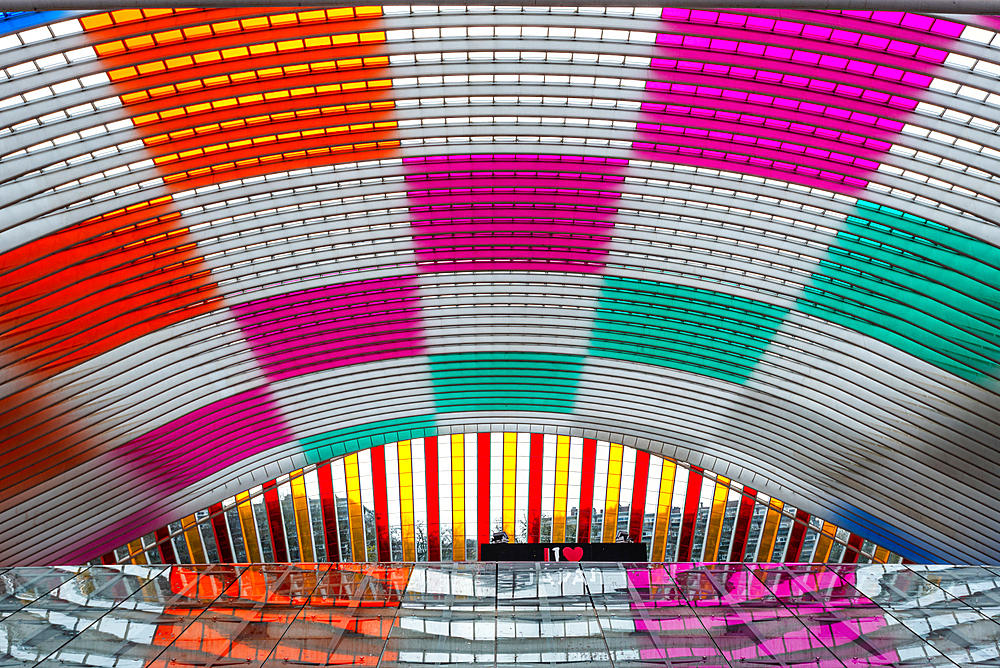 Unique colorful Train station, roof and dome of Liege-Guillemins station, Liege (Luttich), Belgium, Europe