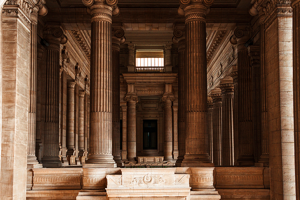 Monumental interior architecture in Palace of Justice (Palais de Justice), Brussels, Belgium, Europe