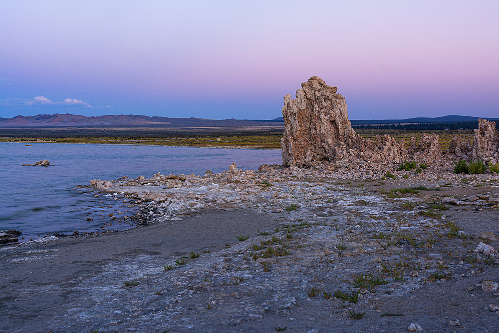 Rock formation at Mono Lake with soft diffusive light after sunset, Califorina, United States of America, North America