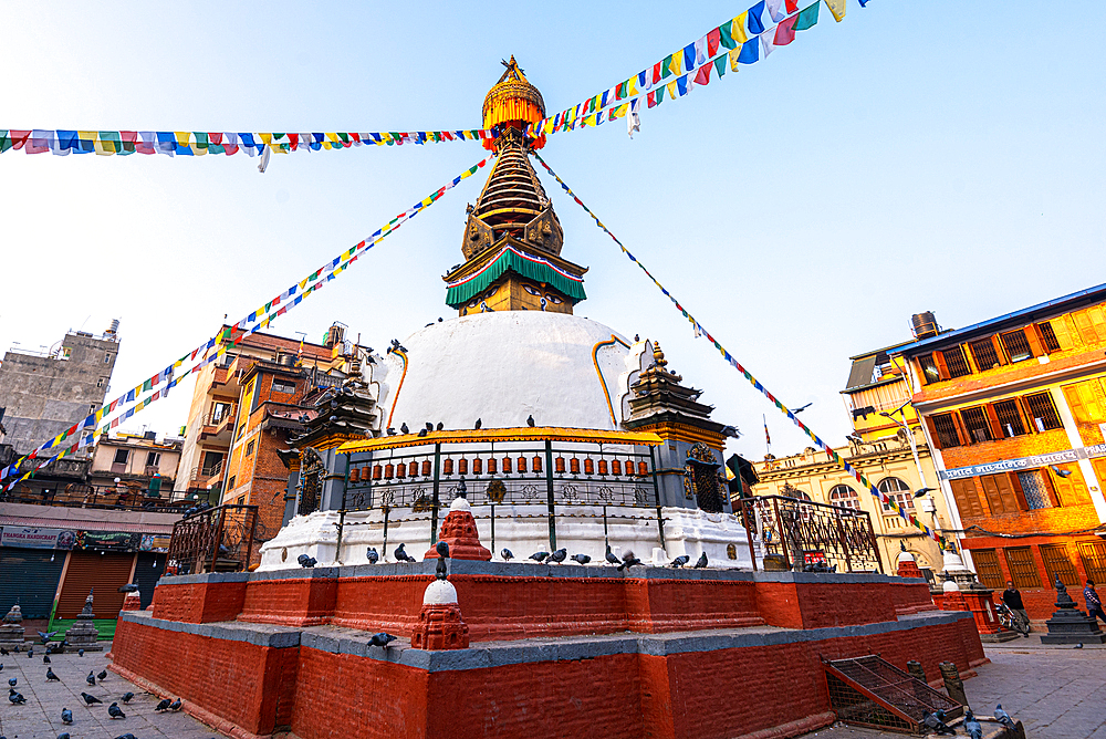 Early morning at Shree Gha stupa, Thamel district, Kathmandu, Nepal, Asia