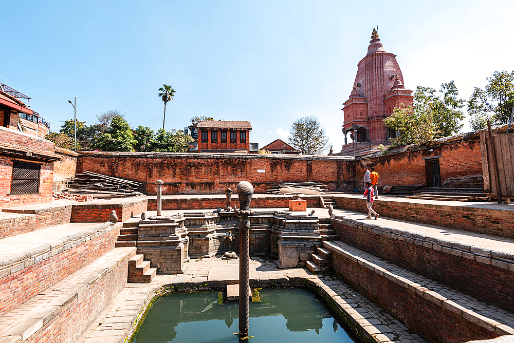 Bhandar Pokhari and 55 Window Palace, Durbar Square, the main square in the historical town of Bhaktapur, UNESCO World Heritage Site, Kathmandu Valley, Nepal, Asia