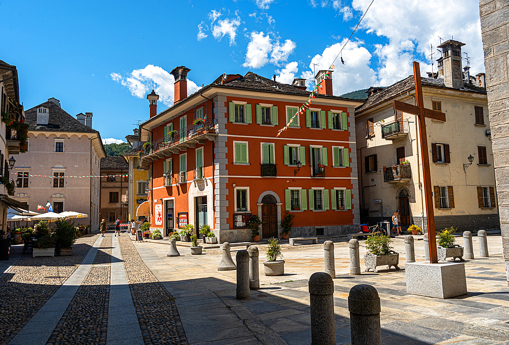 Colorful houses in central Domodossola, Piedmont, Italy, Europe