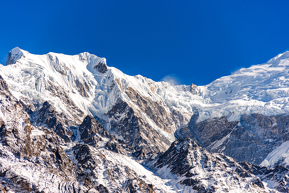 Icy beauty of glacial view and Langtang Lirung Peak in the Langtang Valley, Himalayas, Nepal, Asia