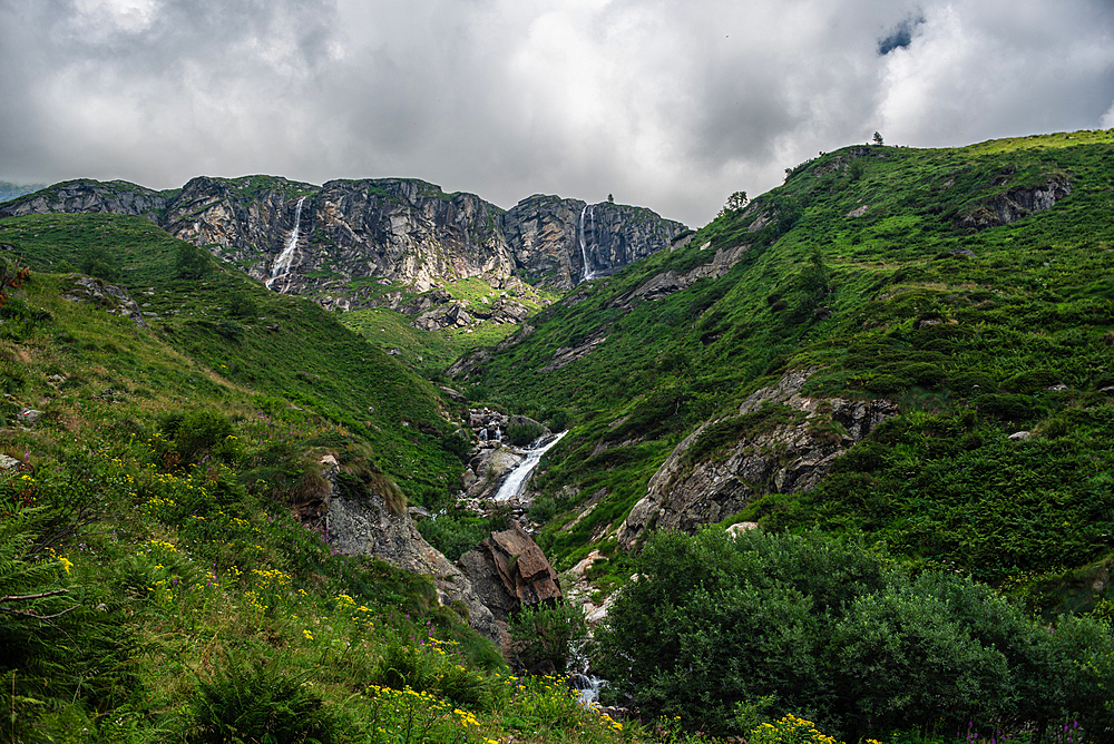 Nature Park Valsesia and the Alta Val Strona Alpine mountain landscape near alagna valsesia in norhtern Italy, Monte Rosa Area