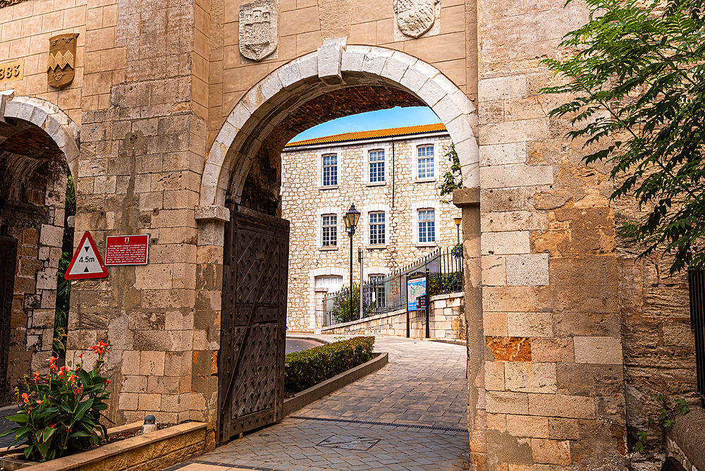 Historic city walls framing the Centre of Gibraltar at the south of Iberian peninsula, Gibraltar, Europe