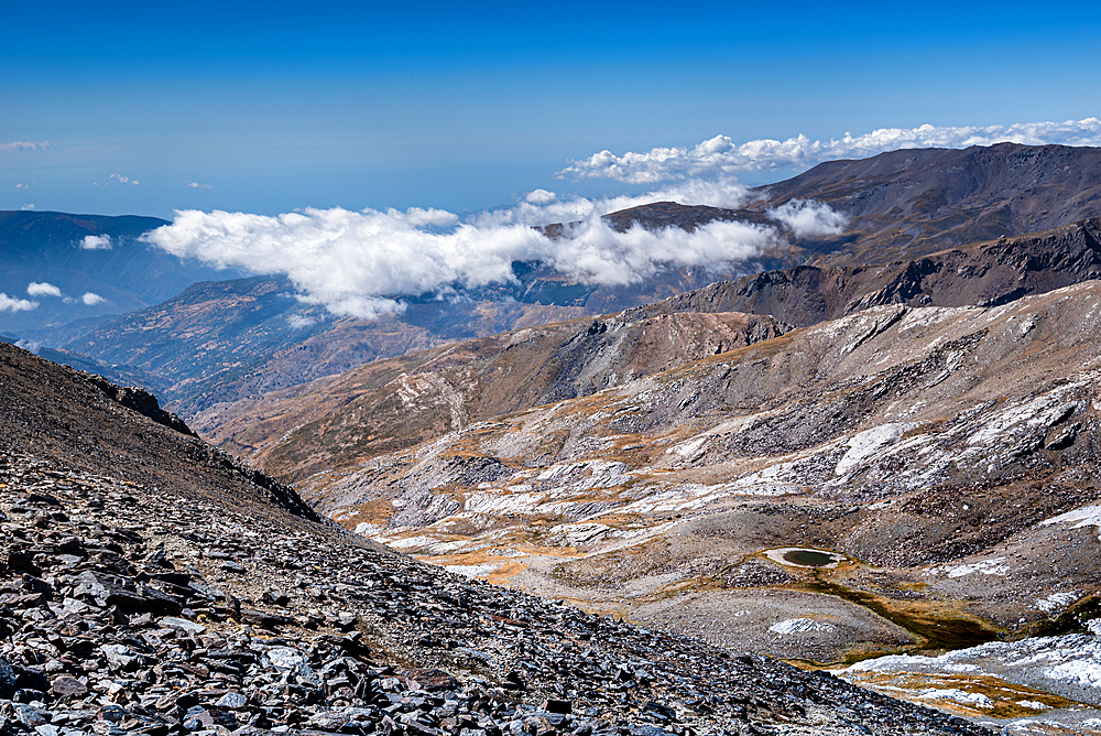 View from the Summit of Mulhacen over the Sierra Nevada, Andalusia, Spain, Europe