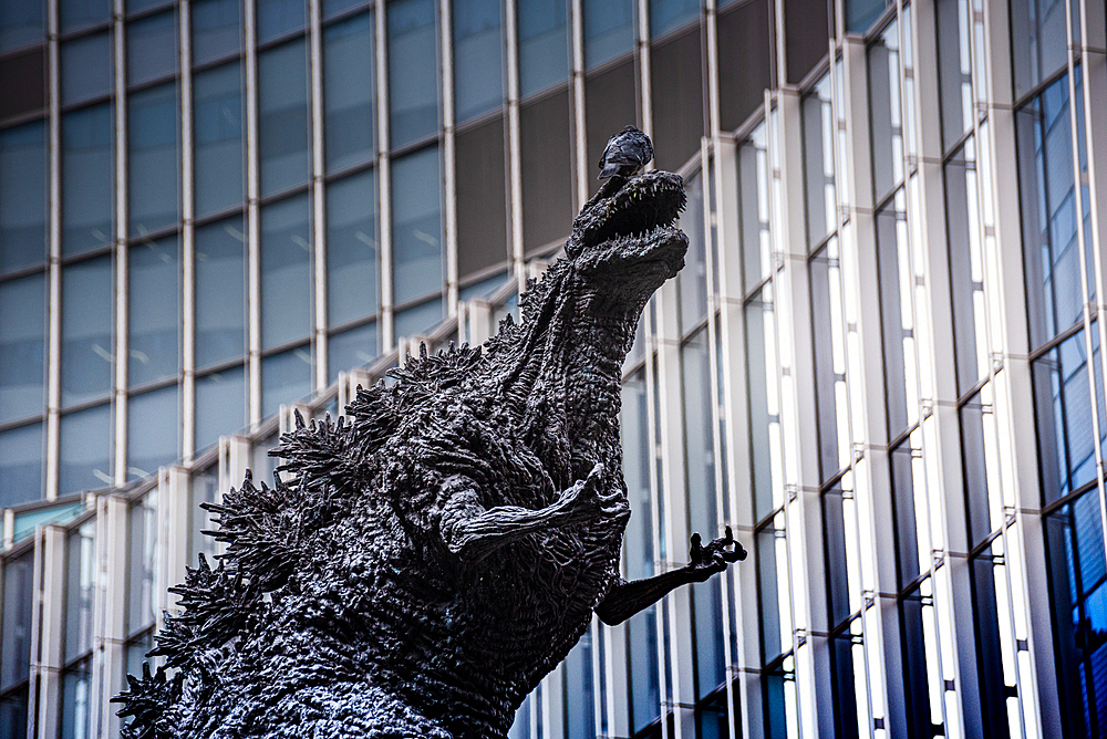 Close up of Godzilla Statue in central Tokyo, Honshu, Japan, Asia