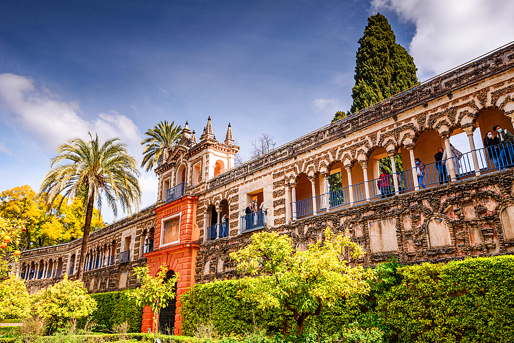 Garden of Alcazar of Sevilla in spring, UNESCO World Heritage Site, Seville, Andalusia, Spain, Europe